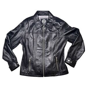 Wilsons Leather Maxima Jacket Womens Large Black Vintage Moto Zip Up